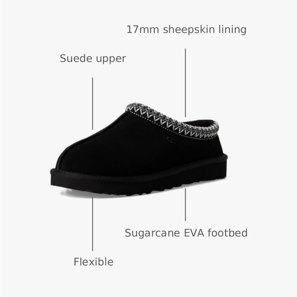 UGGS Tasman Slippers Black‎ Suede Sheepskin Leather Shoe Slip On Women's Size 11 - Picture 2 of 14